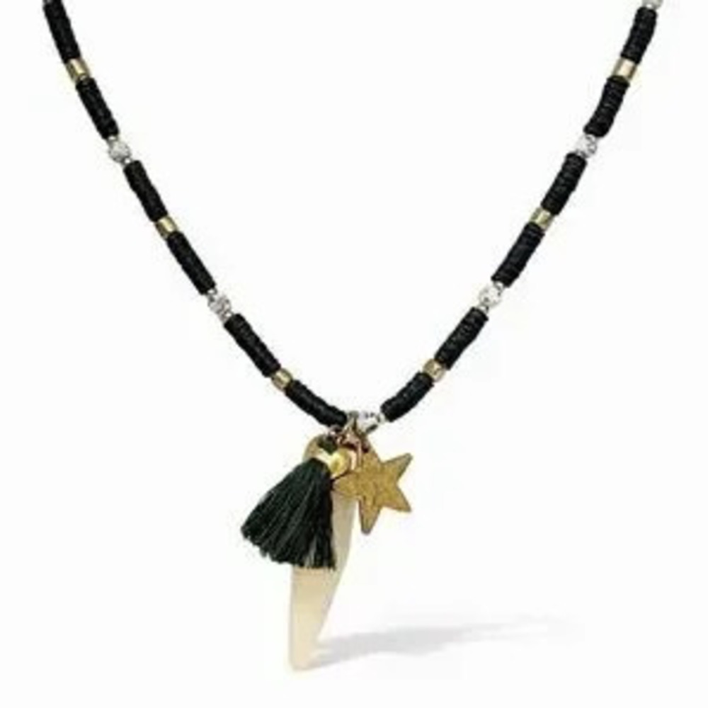Western Green and Gold Beaded Necklace with Charms